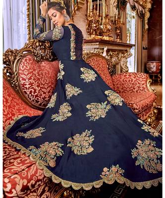 Blue Embroidered Art Silk Semi Stitched Salwar With Dupatta 3