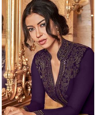 Purple Embroidered Georgette Semi Stitched Salwar With Dupatta 3