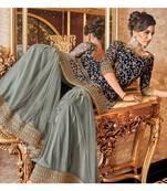 Blue Embroidered Net Semi Stitched Salwar With Dupatta