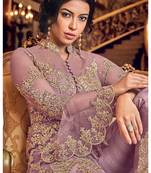 Purple Embroidered Net Semi Stitched Salwar With Dupatta