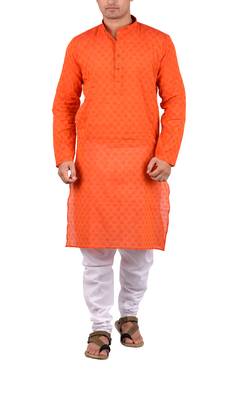 Red woven cotton kurta-pajama 1