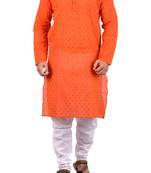 Red woven cotton kurta-pajama