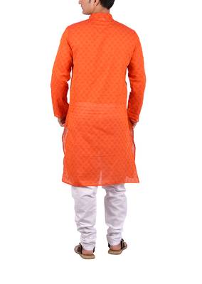 Red woven cotton kurta-pajama 2