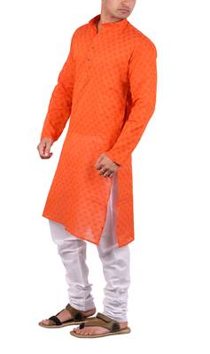 Red woven cotton kurta-pajama 3