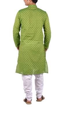 Green woven cotton kurta-pajama 2