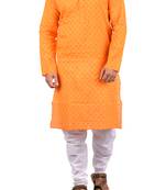 Orange woven cotton kurta-pajama