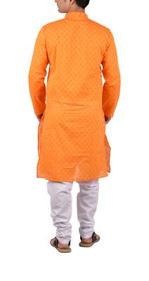 Orange woven cotton kurta-pajama 2