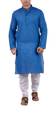 Blue woven cotton kurta-pajama 1