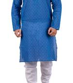 Blue woven cotton kurta-pajama