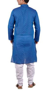 Blue woven cotton kurta-pajama 2