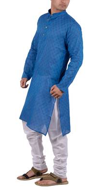 Blue woven cotton kurta-pajama 3