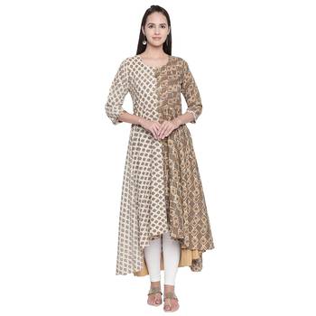 Beige printed cotton ethnic-kurtis 1