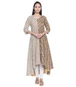 Beige printed cotton ethnic-kurtis