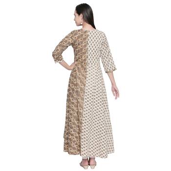 Beige printed cotton ethnic-kurtis 2