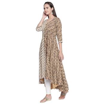 Beige printed cotton ethnic-kurtis 5