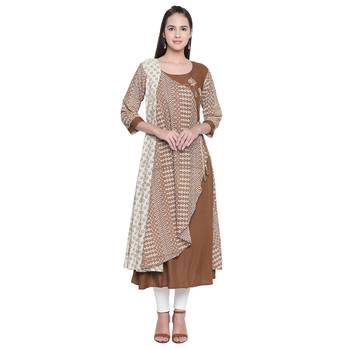 Brown printed cotton ethnic-kurtis 1