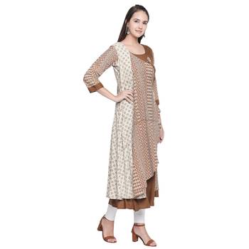 Brown printed cotton ethnic-kurtis 3