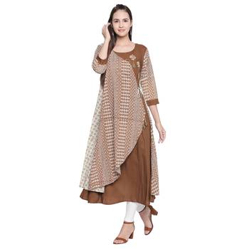 Brown printed cotton ethnic-kurtis 4