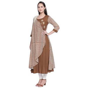 Brown printed cotton ethnic-kurtis 5