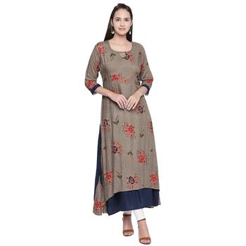 Brown printed cotton ethnic-kurtis 1