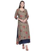 Brown printed cotton ethnic-kurtis