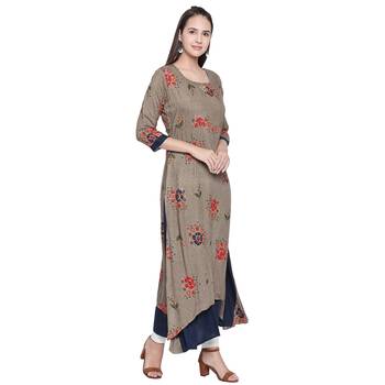 Brown printed cotton ethnic-kurtis 3