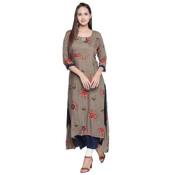 Brown printed cotton ethnic-kurtis 4