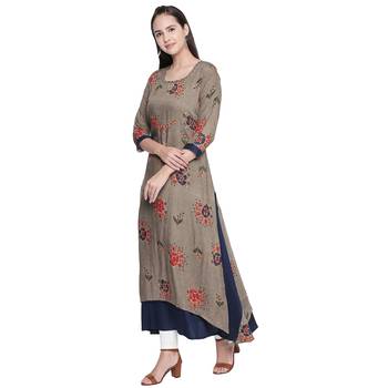 Brown printed cotton ethnic-kurtis 5