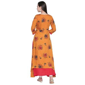 Yellow printed cotton ethnic-kurtis 2