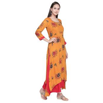 Yellow printed cotton ethnic-kurtis 3