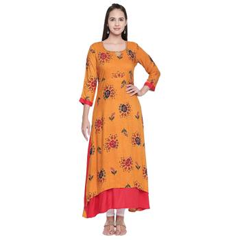 Yellow printed cotton ethnic-kurtis 4