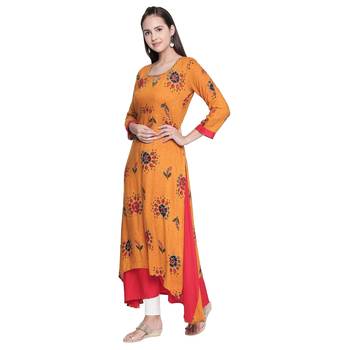 Yellow printed cotton ethnic-kurtis 5