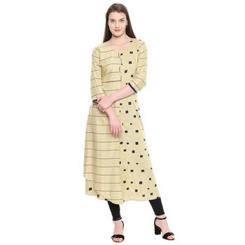 Yellow printed cotton ethnic-kurtis 1