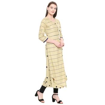 Yellow printed cotton ethnic-kurtis 3