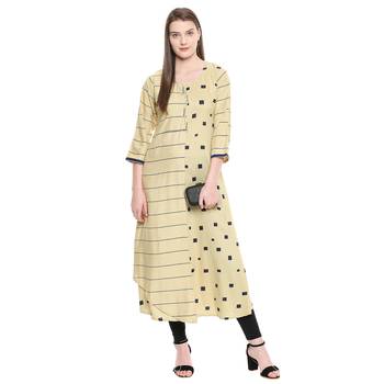 Yellow printed cotton ethnic-kurtis 4