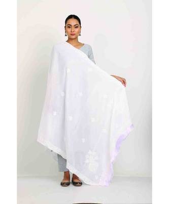 White Kota Chikankari Duppatta with Tassal lace 1
