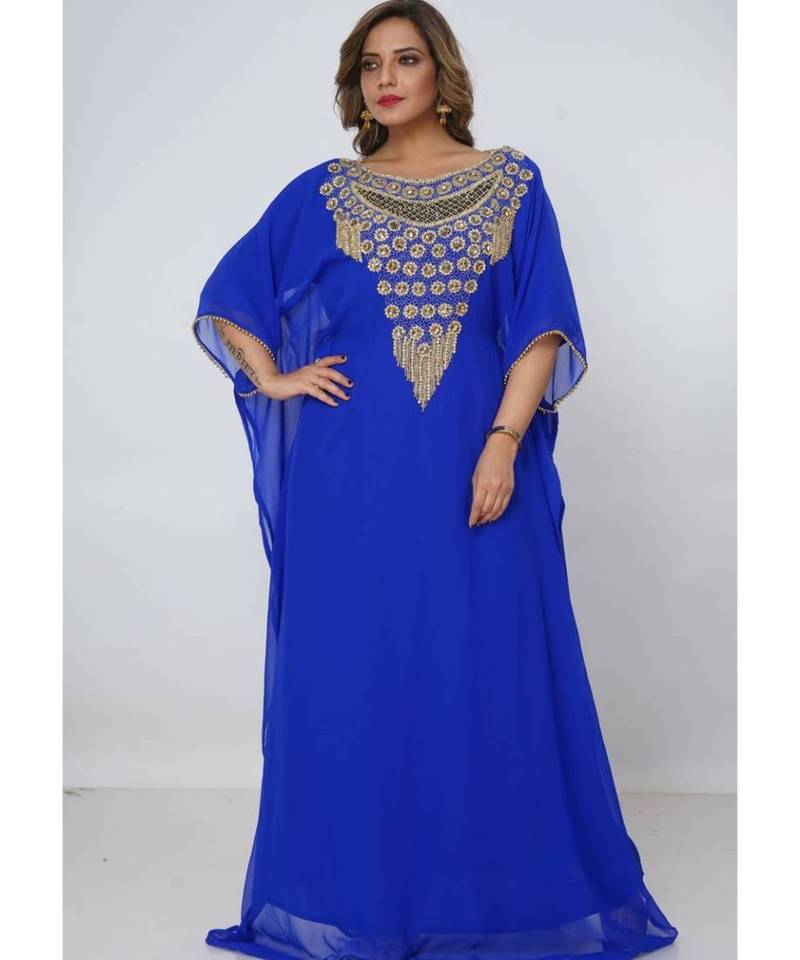 Royal Blue Georgette Embroidered Zari Work Islamic Kaftans