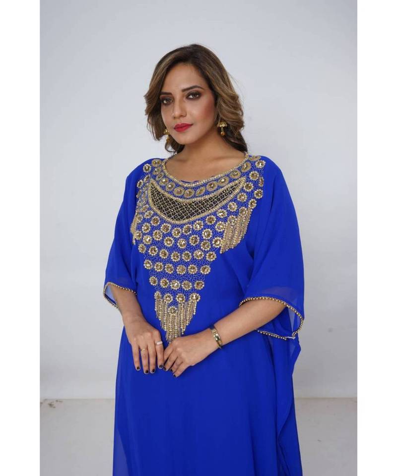 Royal Blue Georgette Embroidered Zari Work Islamic Kaftans
