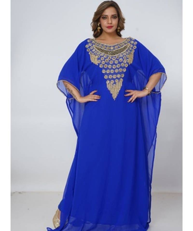 Royal Blue Georgette Embroidered Zari Work Islamic Kaftans