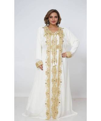 Cream Georgette Embroidered Zari Work Islamic Kaftans 1