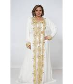 Cream Georgette Embroidered Zari Work Islamic Kaftans
