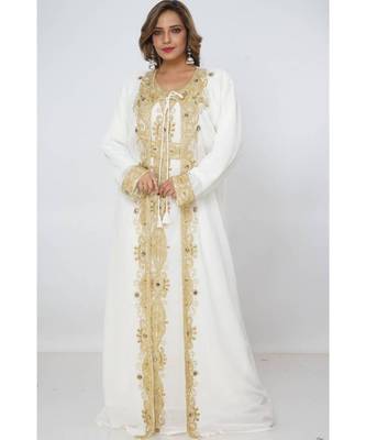 Cream Georgette Embroidered Zari Work Islamic Kaftans 2