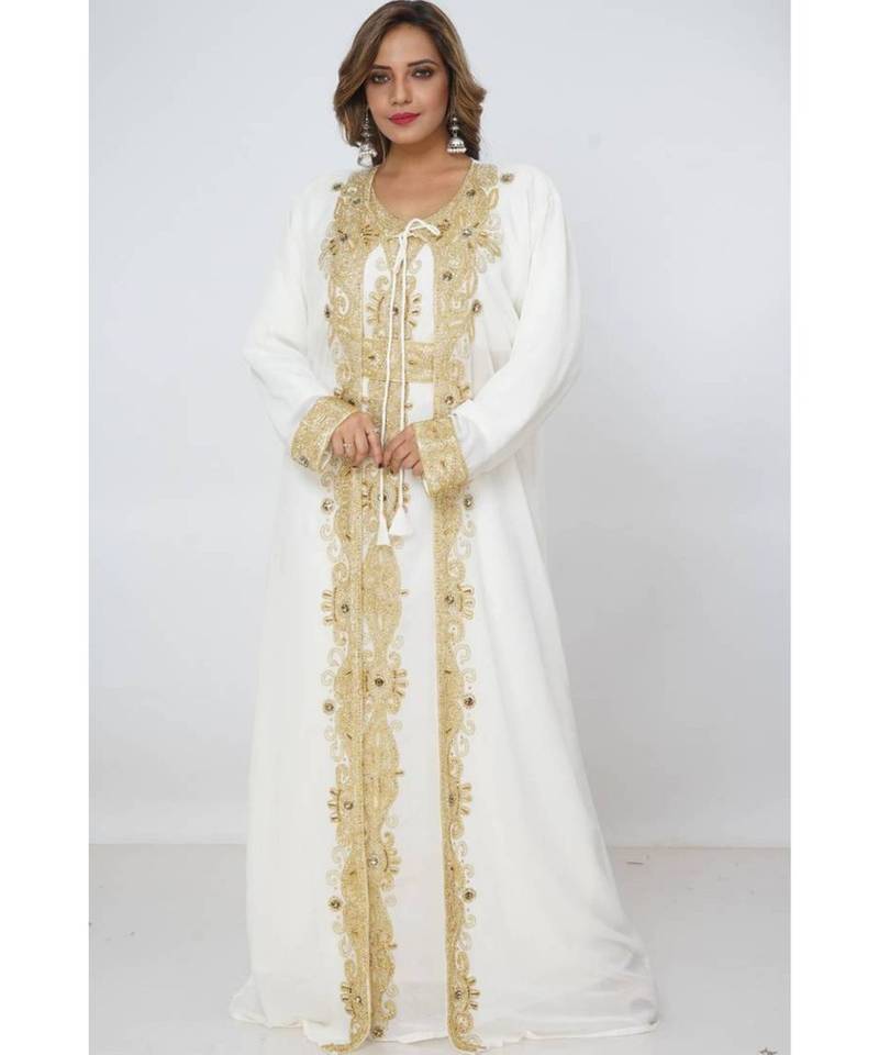 Cream Georgette Embroidered Zari Work Islamic Kaftans