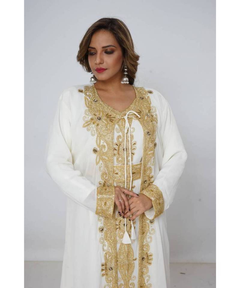 Cream Georgette Embroidered Zari Work Islamic Kaftans