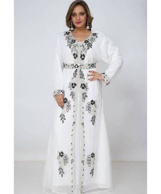 White Georgette Embroidered Zari Work Islamic Kaftans 1