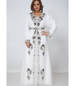 White Georgette Embroidered Zari Work Islamic Kaftans