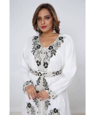 White Georgette Embroidered Zari Work Islamic Kaftans 2