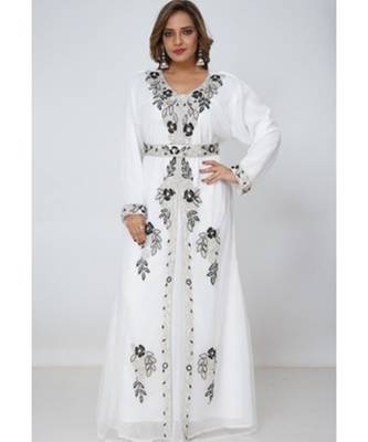 White Georgette Embroidered Zari Work Islamic Kaftans 4