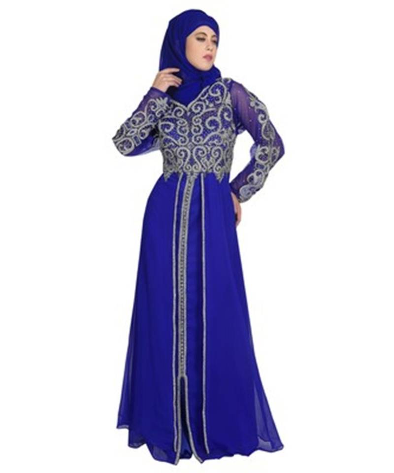 Royal Blue Georgette Embroidered Zari Work Islamic Kaftans