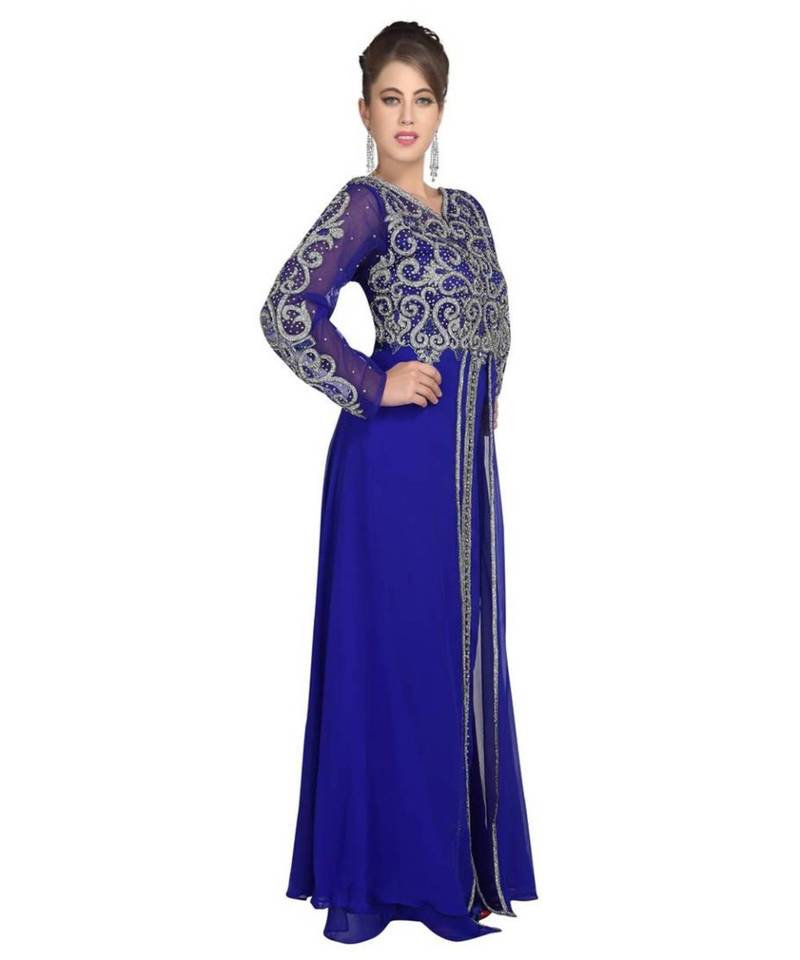 Royal Blue Georgette Embroidered Zari Work Islamic Kaftans